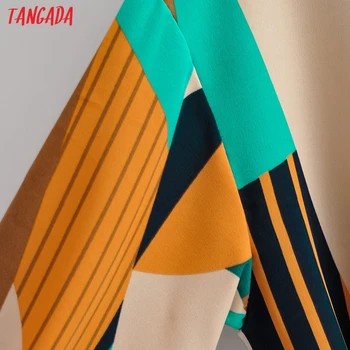 Tangada 2021 Jesenska Moda za Ženske Geometrijo Print Majica Obleko z Dolgimi Rokavi Urad Ženske Mini Obleka s Poševnico 1F41
