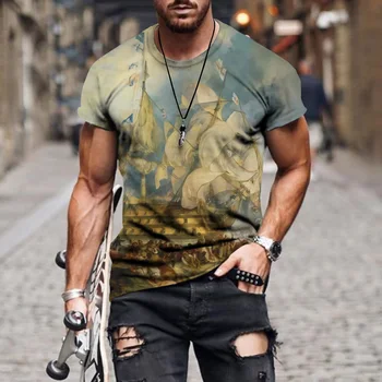 2021 nova moška T-shirt majica s kratkimi rokavi modni tisk, oljna slika, vzorec T-shirt za moške ulične prostem prevelik velikost
