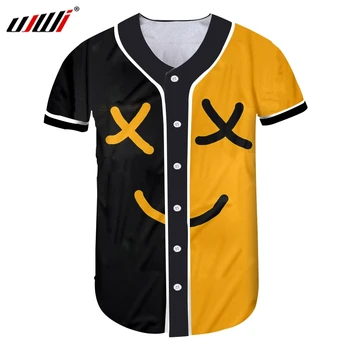 UJWI 3D Natisnjeni Črno Rumena Človek Smeška Priložnostne Baseball Majica Izraz Smešno Tshirt Debelo Mens Oblačila na Debelo 5XL