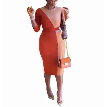 Afriška Oblačila Za Ženske Elegantno Obleko Ruffles Mozaik Visoko Pasu, Sredi Tele Delo Poslovanje Urada Obrabe Midi Obleke Vestidos