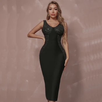 Trgovina za Ženske Črna Stretch Tesen pletenje Sequins Moda Priložnostne Večer Slaven Cocktail Party Povoj Obleko