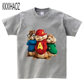 Za otroke Poletni Kratki Rokavi T-shirt Alvin in Chipmunk Jopiči Beli Bombaž Diha majhna severnoameriška veverica Fant Dekle Oblačila 3T-9T