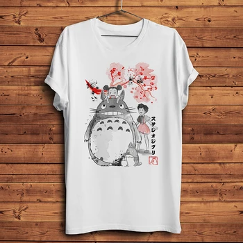Sumi-e slog Sosed Totoro Fairydust smešno anime tshirt Moški novo Belo Priložnostne kratka Majica Vrhnja kawaii manga ulične tee