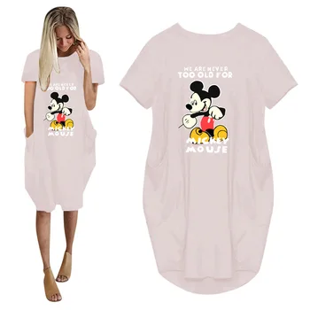 Disney Mickey Mouse Oblačenja Žensk nezakonitih Risanka Vzorec Priložnostne O Vratu Ženske Obleke Poletje Plus Velikost Vestido 2021 S-5XL