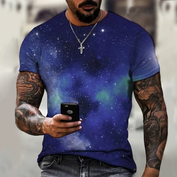 Vrhovi za Poletje in Pomlad Vesolje Galaksija rimska cesta 3D Tiskanje Moške Prevelik T-shirt 2021 Moda Kratka sleeved Vrhu Ulica