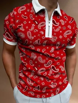 Novo Poletno Visoke Kakovosti Moške Majice Polo High Street Tiskanja Priložnostne Kratek Rokav Mens Majice Zavoj Navzdol Ovratnik Zadrgo Majica Polo Moški