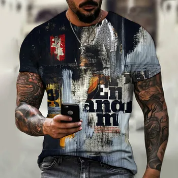 Moške umetnost grafitov 3D tisk T-shirt O-vratu, kratka sleeved majico mansarda retro športna moda XXS-6XL