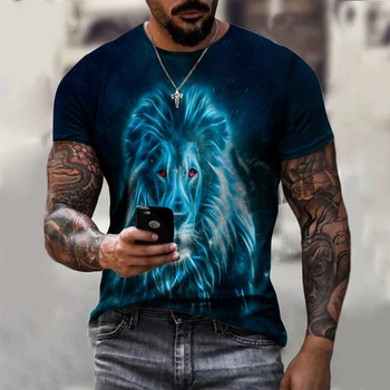 Nove Poletne Moške 3D Print majica s kratkimi rokavi O-vratu Lev, Leopard Živali Kratkimi Rokavi Moški 3d Oblačila Street Fashion Priložnostne Top Majica s kratkimi rokavi