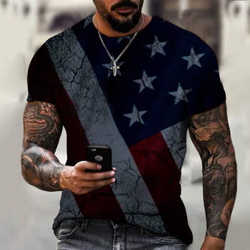 Moške 3D Evropski in Ameriški Natisnjeni T-shirt Osebnost, Svobodo Šport Prevelik Vrh Poletje Priložnostne Nove Demokratične Patriotske