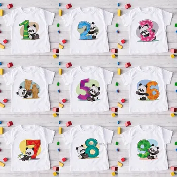 Novo Kawaii Panda Rojstni dan, Številka 2~9 Živali, Risanka T-Shirt je T-shirt Fantje in Dekleta Darilo za Rojstni dan Otroška Oblačila od 2 do 9 Let