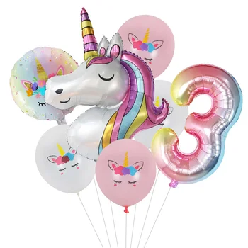 Rainbow Unicorn Balon Število Folijo Globos 1 2 3 4Years Stare Rojstni Dekoracijo Otrok Samorog Temo Stranki Poroka Dobave