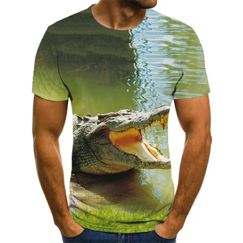 Smešno Živali, Krokodil Vzorec Ameriška moška T-Shirt O-Vratu T-Shirt Poletje Moda Vrh Oblačila Veliki Ulični Stil za Moške HipHop