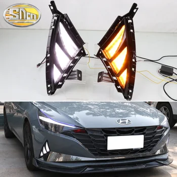 2PCS LED Dnevnih Luči Za Hyundai Elantra 2021 2022 Rumena Signal Rele 12V Avto DRL Lučka za ABS Nepremočljiva