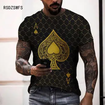 2021 Poletje Anime moška T-shirt Street Punk Poker Ace of Spades Oblačila 3D Tiskanje Street Fashion Oversize Kratka Sleeved Majica