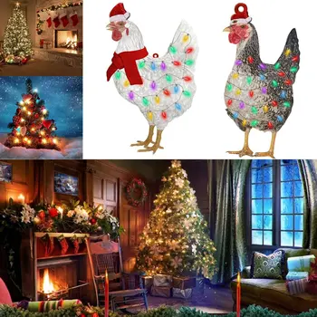 Light-Up Piščanec Z Šal Obesek Božično Drevo Decor Piščanec Božični Okrasek, Petelin Živali Obesek Počitnice Dekoracijo