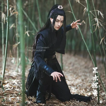 Anime Tian Guan Ci Fu Cosplay Kostum Nebesa Uradnika Blagoslov Hexuan Cosplay Black Hanfu Kitajski Starih Kostumov Obleko Lasuljo