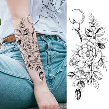Realno Rose Cvet Seksi Joške Začasne Tetovaže Za Ženske Odraslih Dekle Peony Lune Krog Ponaredek Tatoo Moda Pol Rokav Tatoos