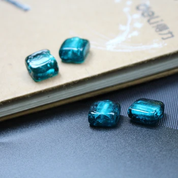 10Pcs/lot 12 mm 20 mm, modro-zelena modra Lampwork steklene kroglice Kvadratnih Foiled Kroglice za Uhan Braclet Ogrlica nakit, izdelava