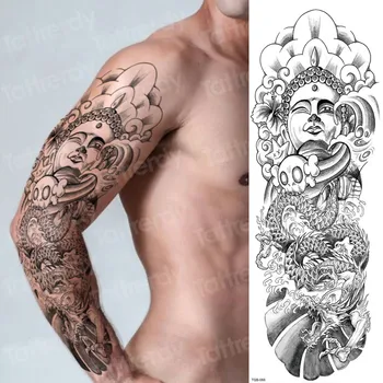 Tatoo moških robot roko rokav tattoo nalepke seks robot stroj za velike mehanske tetovaže kompas črne vode tattoo, lobanja, križ fantje