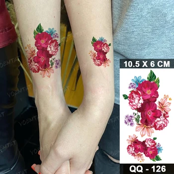 Začasni Tattoo Nalepke Stroj Prenos Rdeče Rose Peony Šopek Garland Rose Otrok Ponaredek Tatto Moški Ženske Flash Tattoo