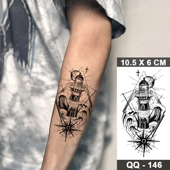 Nepremočljiva Začasni Tattoo Nalepke Navtičnih Svetilnik Kompas Križ Spray Flash Tetovaže Črna Linija Body Art Roko Tato Moški Ženske