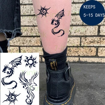 Sok Nepremočljiva Začasni Tattoo Nalepke Sonce Totem Zmaj Phoenix Flash Ponaredek Tatto Nov Slog 7-15 Dni za Moške, Ženske