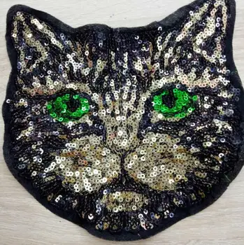 2Pcs Sew Na Vezenega Tiste Bleščice Obliž mačke aplicirano velika tiste Zelene Oči mačka obliž star krono diy dekoracijo NL356