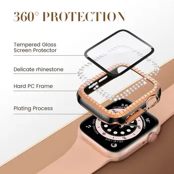 Steklo+Cover Za Apple Watch primeru, 45mm 41mm 40 mm 44 mm 38 mm 42mm Pribor Diamond Screen Protector iwatch series 3 4 5 6 SE 7