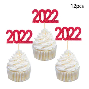2022 Srečno Novo Leto Torto Dekoracijo Zlato, Srebro Modre Bleščice Cupcake Pokrivalo Novo Leto, Rojstni Dan, Božič Torta Dekoraterstvo