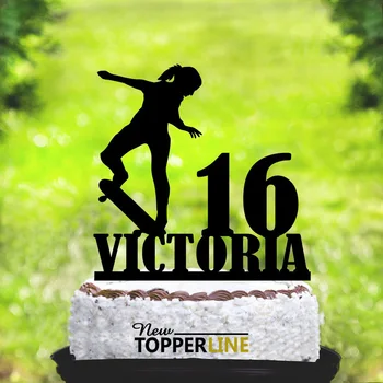 Osebno Happy Birthday Cake Pokrivalo,Ženski Skateboarder,Ekstremni Športi,Dekle Rojstni dan Pokrivalo dekor Dobave