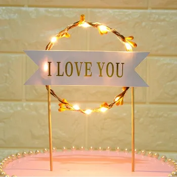 1 Pc Romantično LED Svetlobna Garland Trte Happy Birthday Vstavitvi ILOVEYOU Torto Dekoracijo Zastavo Stranka Razsvetljave Material