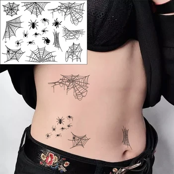 Nepremočljiva Začasni Tattoo Nalepke Spider Net spletno Gothic Obraz Umetnosti grozno noč Čarovnic Flash Tattoo Ponaredek Tatto za Moške, Ženske