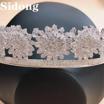 V modi, novi design luksuzni cirkon cvet tip kaplja vode krono lady lepe headdress nakit nevesta nevesta poročni accessori