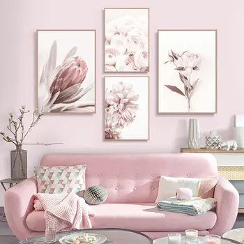 Rose roza cvet plakatov skandinavski slog cvet obrat tiskanja platno sliko preprosto skandinavskih stensko dekoracijo doma