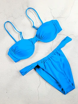 Modra Seksi Bikini Kopalke Ženske Push Up Kopalke Bikini Komplet Mikro String Tangice Plažo Povodcem Kopalne Obleke Poletje Biquini
