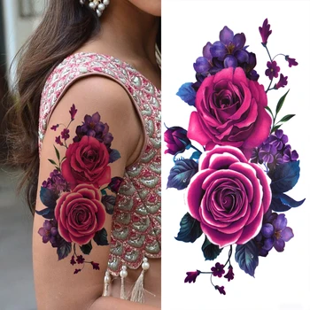 3D Lily Cvet Začasne Tetovaže Za Ženske Odraslih Rose Lotus Anemone Tattoo Nalepke Ponaredek Pol Rokav Akvarel Roko Tatoos