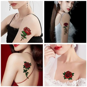8Pcs Seksi Cvet Nepremočljiva Začasni Tattoo Nalepke Prsih Rose Flash Tattoo Ženska 3D Body Art Zapestje Gleženj Clavicle Ponaredek Tatto