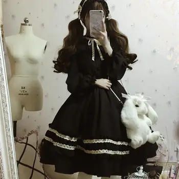 Alice v Čudežni deželi , Lolita Obleko Dame Čipke Ruffle Obleko Japonski Harajuku Dolg Rokav Babydoll Pravljice Obleko