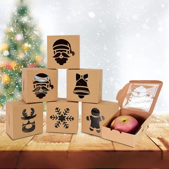 5Pcs Božično Drevo Elk šatulji Z Jasno Okno Kraft papir, Kraft Papir Candy Apple Škatle Za Božič, Novo Leto Stranka Torto Piškotki Pakiranje