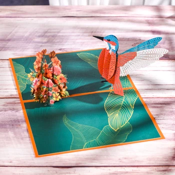 10 Pack 3D Hummingbird Pop-Up Rojstni dan Kartico Darilo za Otroke Oče Poslovnih Srčkan Risanka Živali, Ročno izdelane Voščilnice