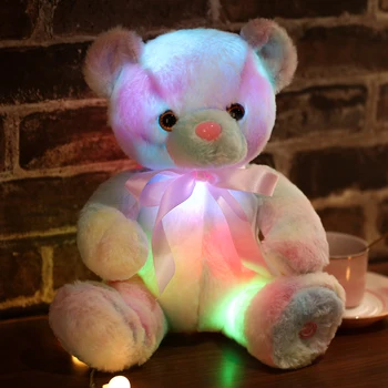 Nov 28 cm Žareče medvedek Plišastih Igrač Pisane Svetlobni Light Up Polnjene Živali Mehka Lutka LED Blazino Božično Darilo za Otroke