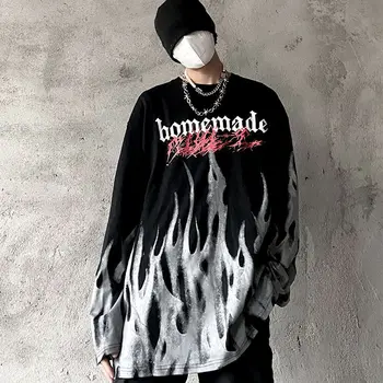 HOUZHOU Gothic Dark T-shirt Ženske Dolg Rokav 2021 Jeseni Tees Black Harajuku Prevelik Y2k T Shirt Hip Hop Oblačila Ulične