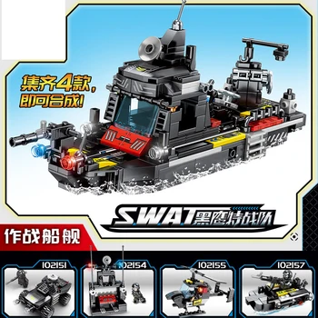 Združljiv LegoINGlys 8 v 1 SWAT Posebni Policijski Tovornjak Avto Tank Bojna Ladja Policist MINIfiGurEd gradniki Igrača 102151