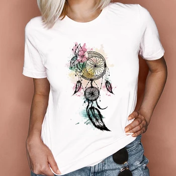 Ženske Grafični Cvet Bee Cvetni 2021 Stil Modni Trend 90. letih Kratek Rokav Obleke Lady Vrhovi Tees Tiskanja Tshirt Ženske T-Shirt