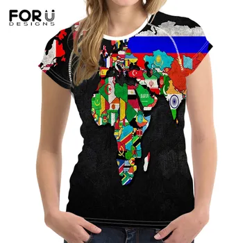 FORUDESIGNS Vroče Prodaja Majice s kratkimi rokavi Ženske Svetovni Zemljevid 3D Tiskanja Moda Vrhovi za Ženske Obleke, Kratek Rokav Poletje Tees Camisetas Femme