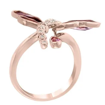 Ustvarjalne Dragonfly Kaplja Vode Vijolični Kristal Insektov Prst Prstan Modno Razkošje Rose Gold Ring za Ženske Obletnico Nakit