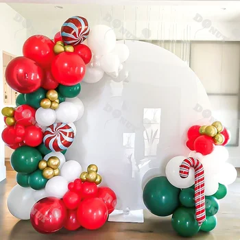 93PCS Božič balon venec nastavite z zeleno, rdečo in zlato latex balon trsa aluminijasto folijo, Božični okraski