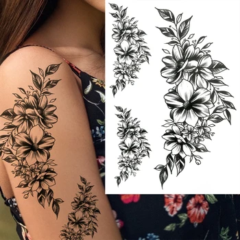 Velika Peony Cvet Začasne Tetovaže Za Ženske Dekle Lotus Oči Trikotnik Tattoo Nalepke Črni Listi Tatoos Dahlia Orhideja Zinna