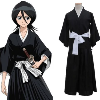 Anime bleach Kuchiki Rukia cosplay kostum Japonski kimono enotno plašč, hlače, pas, Nastavite Halloween Kostum