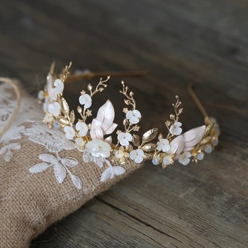 Nežno Lupino Cvetno Krono Poročne Lase Tiara Gold Leaf Ženske Hairband Ročno Izdelan Poročni Dodatki Hairpiece